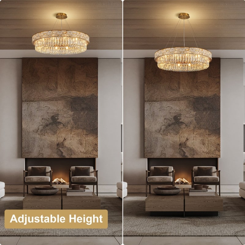 KAYLA Crystal Chandelier - Large K9 Crystal Pendant Light for High Ceilings, Entryway, Foyer, Dining Room & Living Room