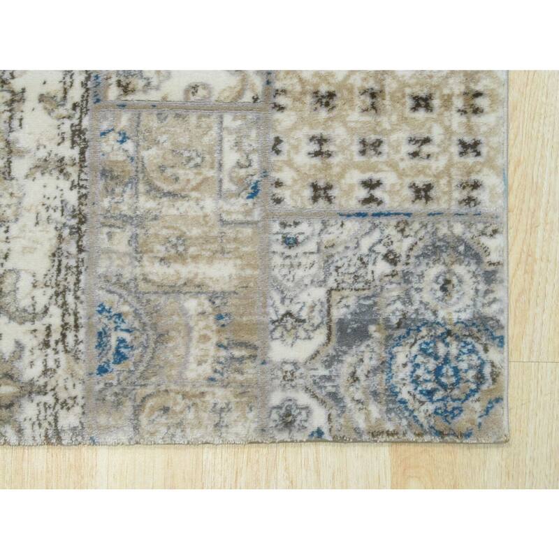 Ivory Machine-Made Polypropylene Transitional Distressed Bohemian Isabella Rug, 5'3 x 7'3, Elegant Floor Cover - L