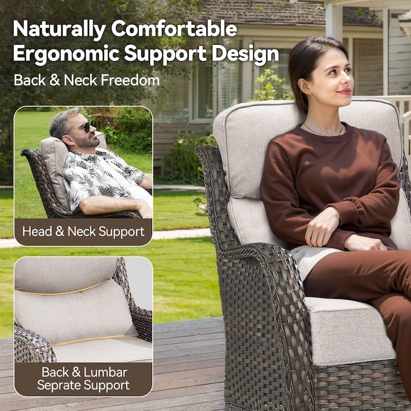 Pocassy 5 Pieces Outdoor 6 Inch Swivel Chair with Fire Pit Table