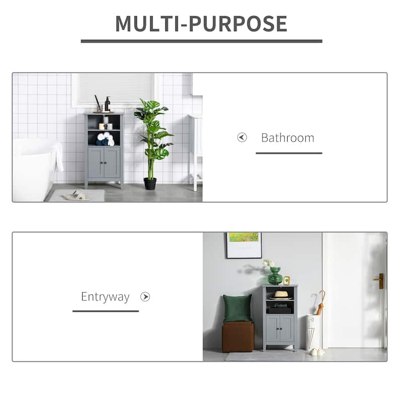 Kleankin Bathroom Cabinet Organizer with 2-Tier Open Shelves, Double Door Enclosed Storage and Elevated Base