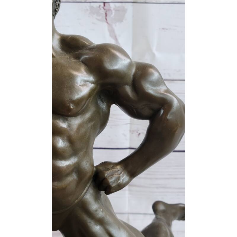 Iron Man Muscular Bodybuilder Posing Flexing Bronze Sculpture Statue Trophy Figure