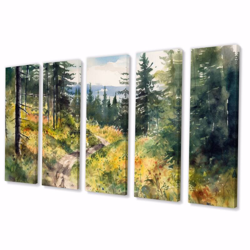 Designart "Little Road In Mountain Landscape VIII" Forest Multipanel Canvas Wall Art set