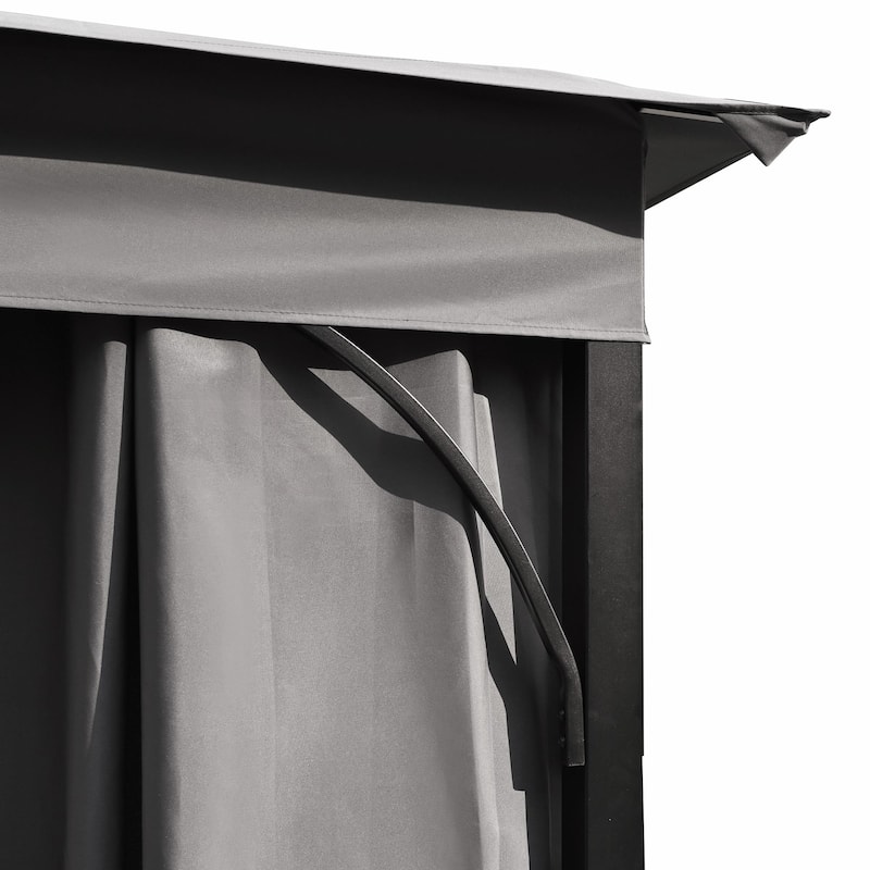 Outdoor Gazebo Tent with Double Roof, Mosquito Netting & Privacy Screens