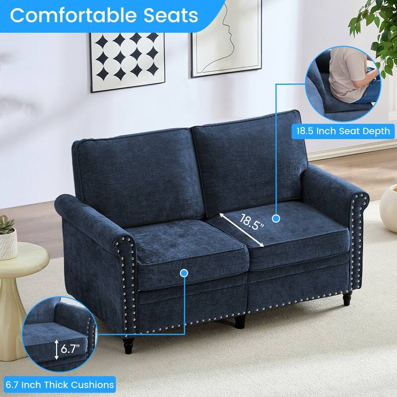 Mixoy 53.9''Chenille Living Room Sofa,Modern 2-Seater Sofa Couch,Loveseat Sofa with Unique Riveted Look