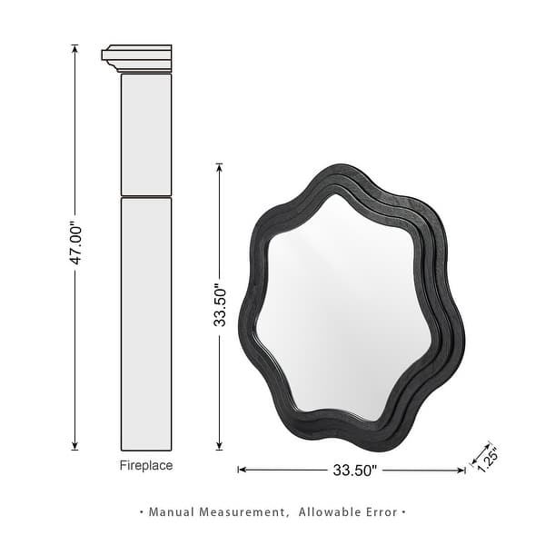 Glitzhome 33.5"D Modern Black Tripled Wood Frame Wavy Wall Mirror
