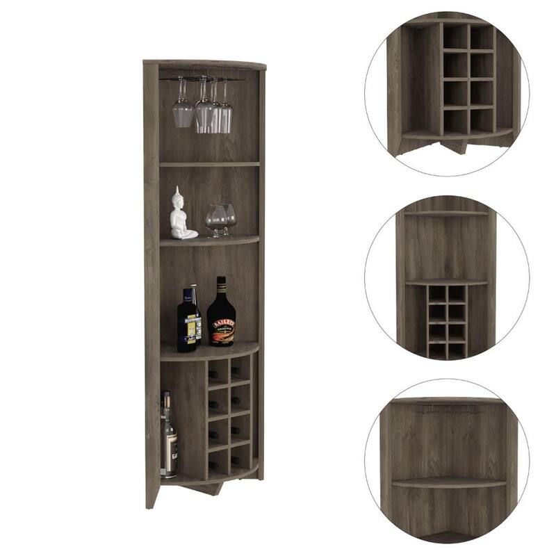 Modern Corner Bar Cabinet with 8 Built-In Wine Racks and 3 Shelves for Storage and Display