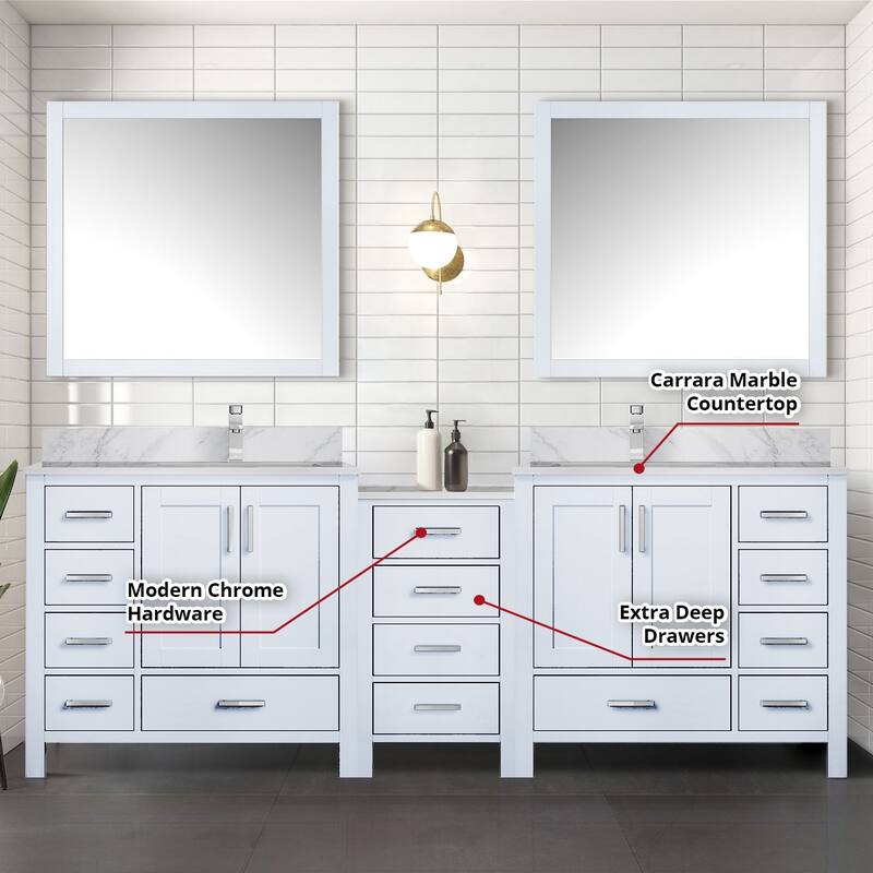 Coraline 92 in W x 22 in D Double Bath Vanity and Carrara Marble Top