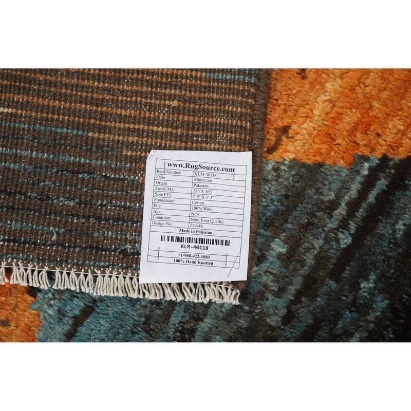 Abstract Geometric Moroccan Oriental Area Rug Hand-Knotted Wool Carpet - 5'5" x 7'9"