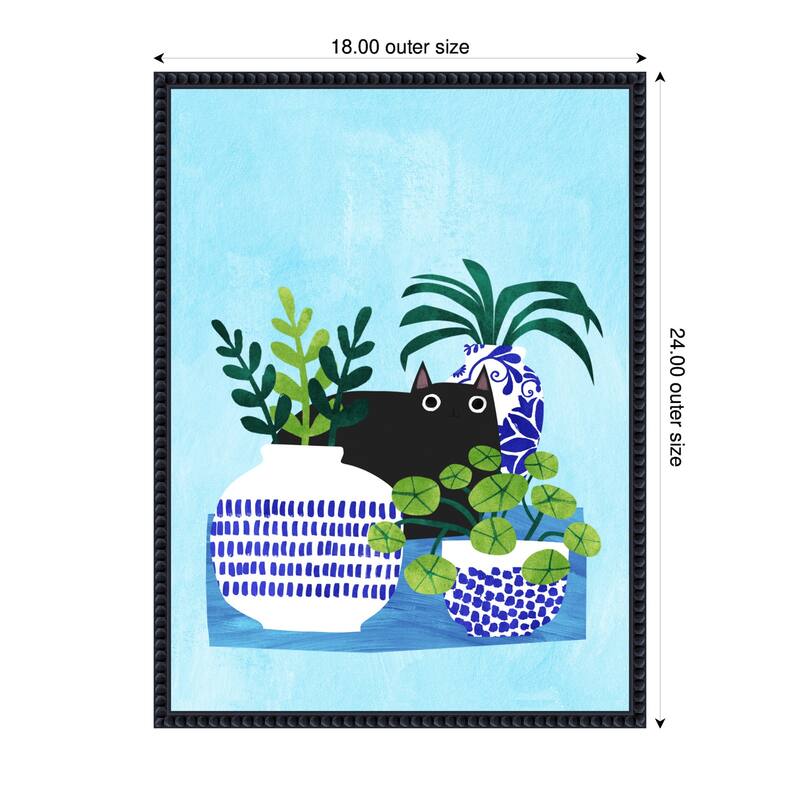 Kate and Laurel Blue Pots by Planet Cat Framed Canvas Wall Art Print