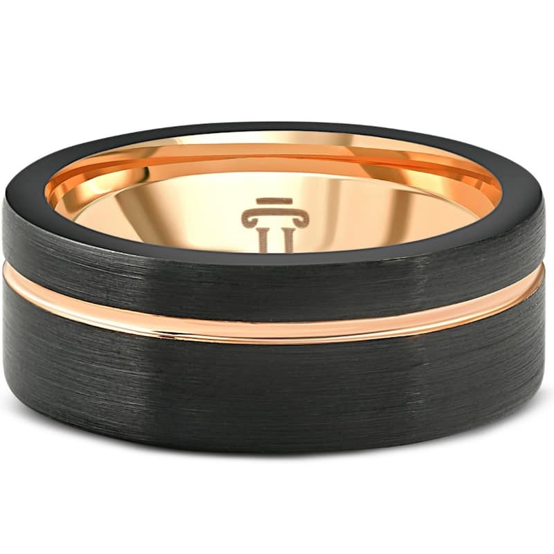 Bliss Diamond Men's Brushed Black Tungsten Rose Gold Plated Two Tone 8mm Ring Wedding Band - 8.5
