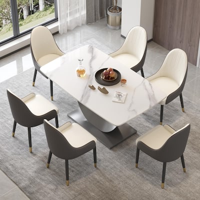 63"Rectangle Dining Room Table with U-Shape Stainless Steel Pedestal for Kitchen/Living Room(Table Only)