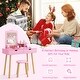 preview thumbnail 10 of 10, Pink Kid Vanity Table Chair Set with Mirror and 2 Large Storage Drawers Perfect for Holiday Gift - 28" x 13" x 39" (L x W x H)