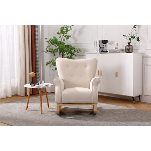 33.3inch Wide Velvet Upholstered Rocking Chair with Solid Wood Rocker