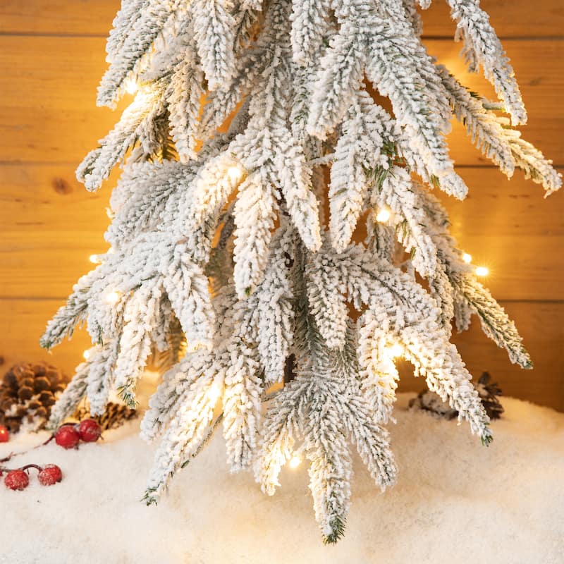 Glitzhome 2ft Pre-Lit Flocked Pine Artificial Christmas Tree With Lights and Timer