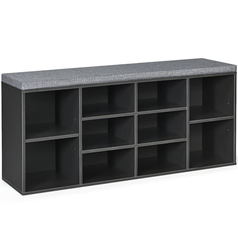 Gymax Entryway Padded Shoe Storage Bench 10-Cube Organizer Bench - 41'' x 12'' x 19''