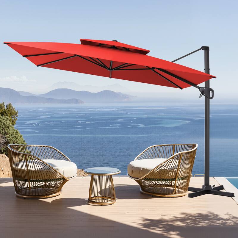 Pellebant 10'X10 FT Outdoor Patio Square Cantilever Umbrella with Double Top
