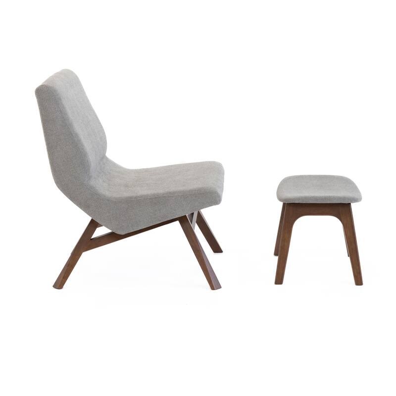Modrest Whitney Modern Grey & Walnut Accent Chair & Ottoman