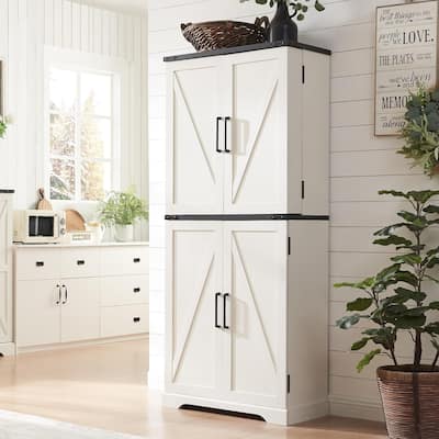 72" Tall Farmhouse Kitchen Pantry, Storage Cabinet with Barn Doors - N/A