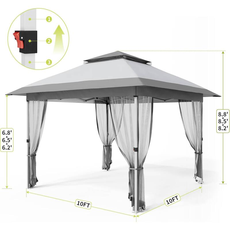 Modern Waterproof 10X10 Ft Instant Pop-Up Gazebo, All-Weather Canopy Tent for Patio, Garden, Backyard, Party - N/A