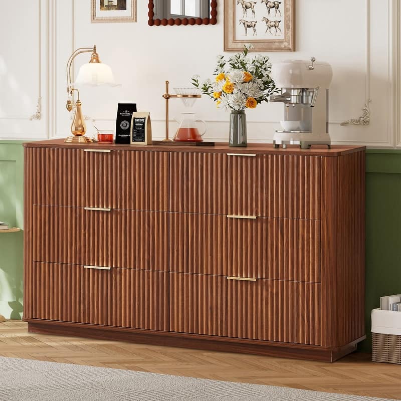 Modern 6 Drawers Dresser with Curved Design and Ample Storage for Bedroom or Living Room Organization