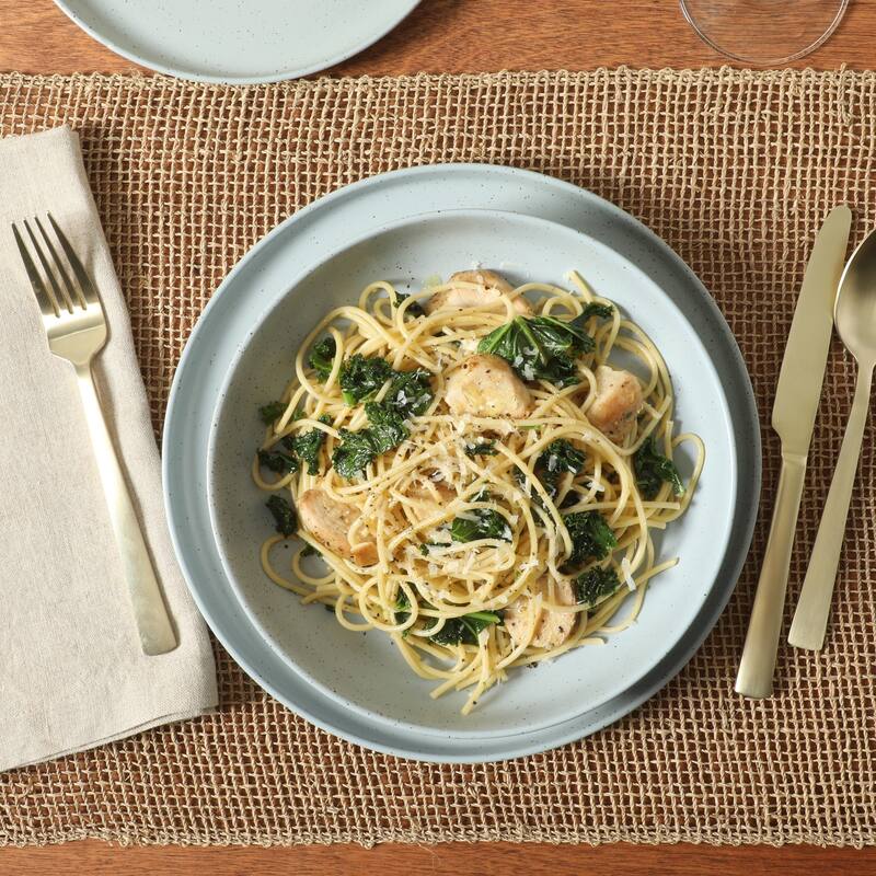 Gibson Elite Overbrook 16-Piece Pottery Clay Stoneware Stackable Dinnerware Set - Plates & Bowls, Reactive Glaze, Service for 4