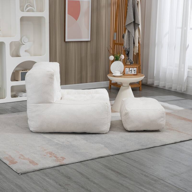 Fluffy Bean Bag Beanbag Chair with Memory Foam and Footrest