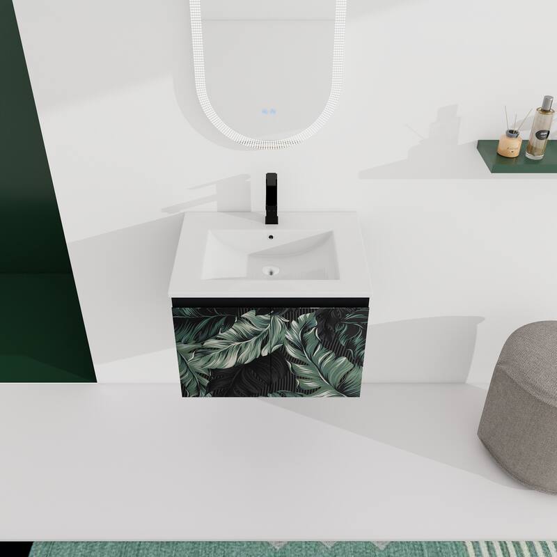 24" Floating Wall-Mounted Bathroom Vanity with Soft-Close Doors, Ceramic Sink, Eco-Friendly Plywood Base