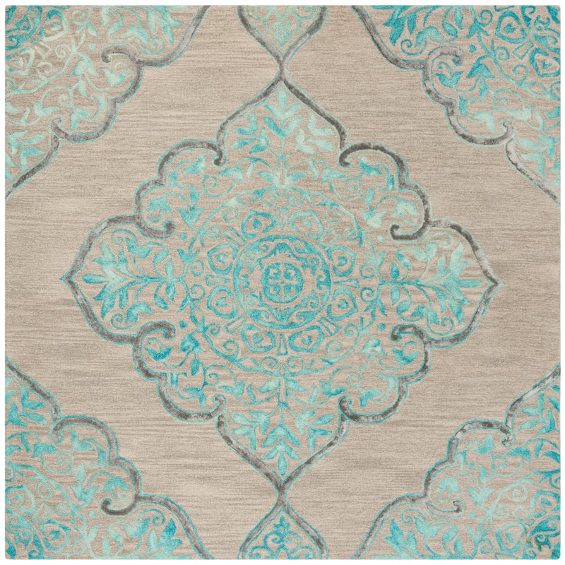 SAFAVIEH Handmade Dip Dye Emeteria Medallion Wool Rug - 7' Square - Grey/Turquoise