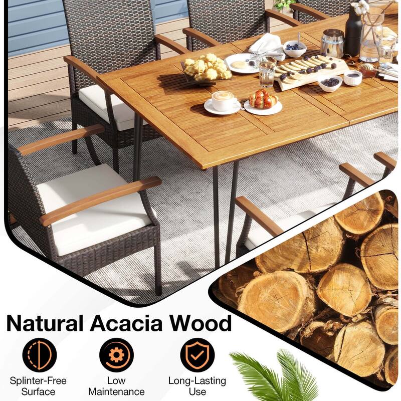 Costway 9 PCS Outdoor Patio Dining Set Armchairs Set of 8 and Acacia - See Details