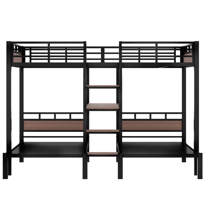Triple Metal Bunk Bed with Storage Shelves,Queen over Twin over Twin