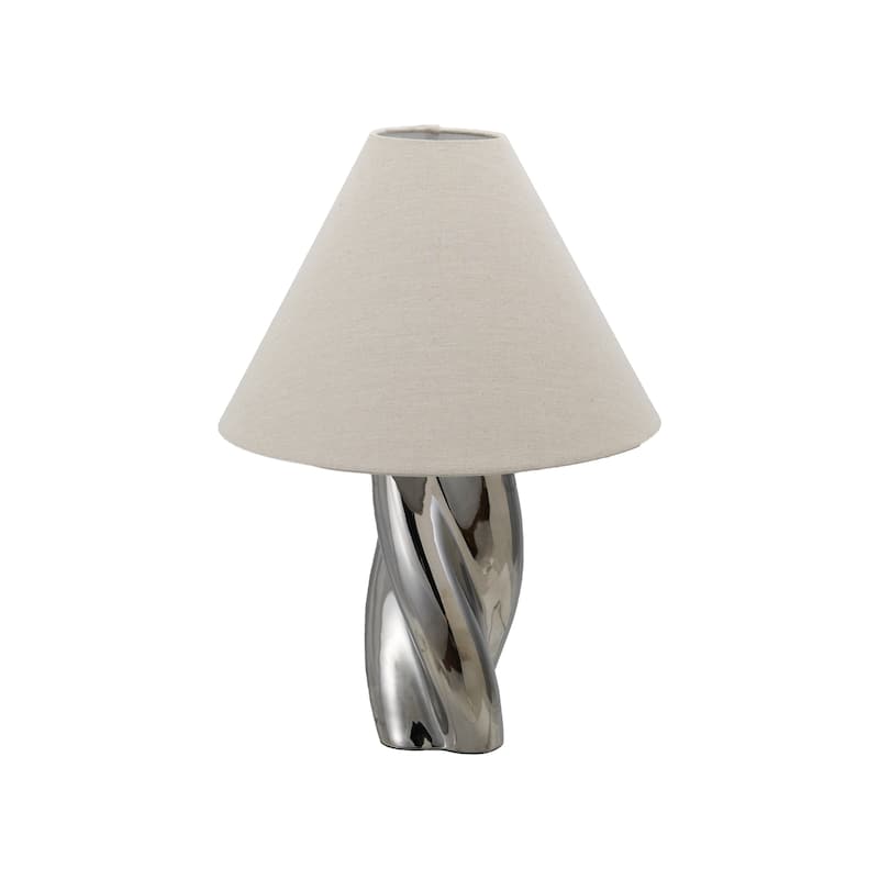 Stoneware Twisted Table Lamp with Linen Shade and Inline Switch - Chrome