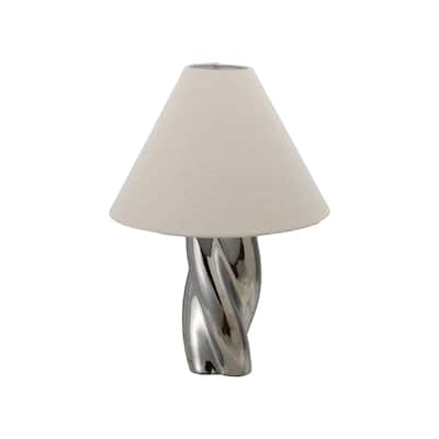 Stoneware Twisted Table Lamp with Linen Shade and Inline Switch