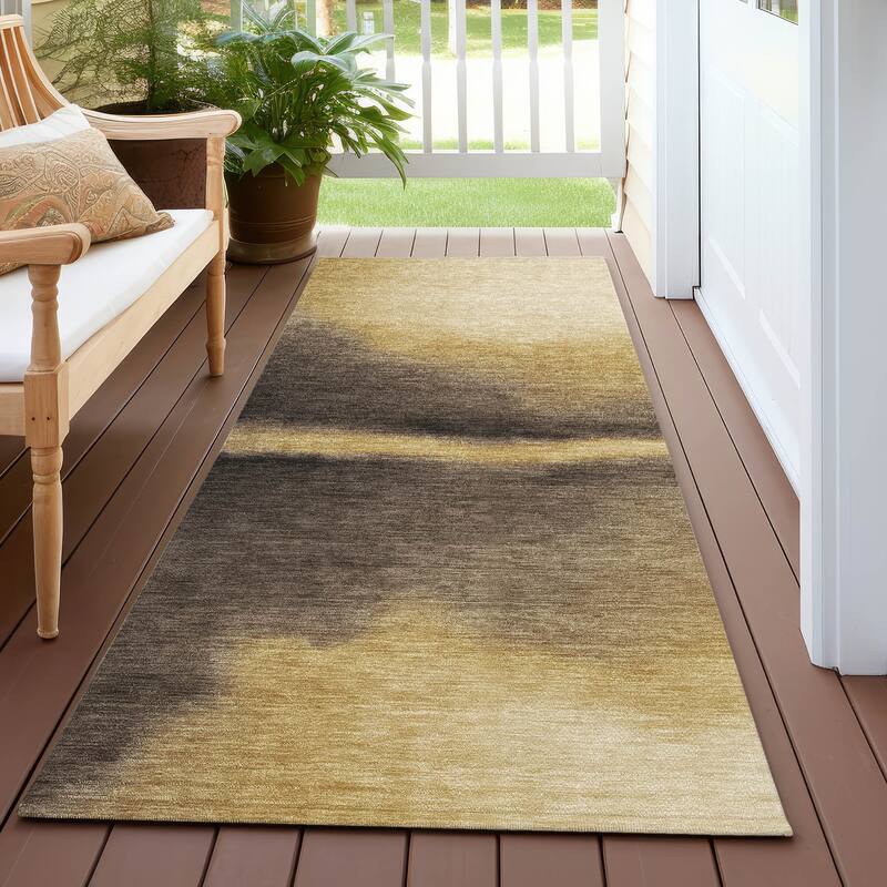 Machine Washable Indoor/ Outdoor Modern Landscape Chantille Rug - Honey - 2'3" x 7'6"