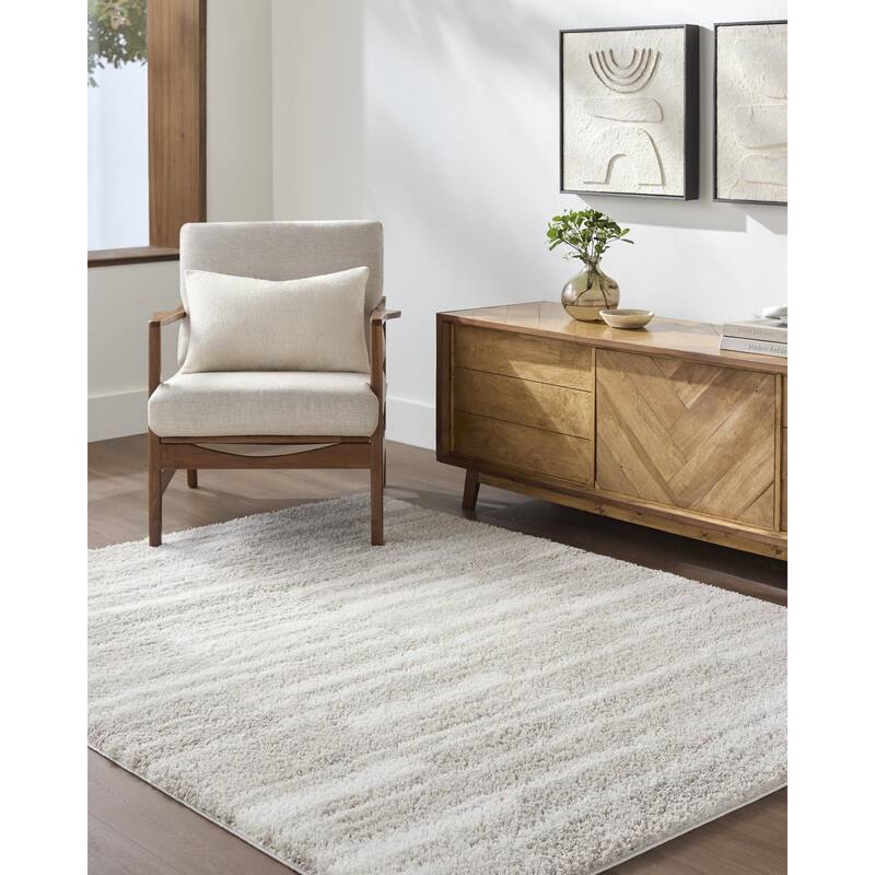 Livabliss Cloudy Shag Modern & Contemporary Area Rug - Ivory - 6'7" x 9'