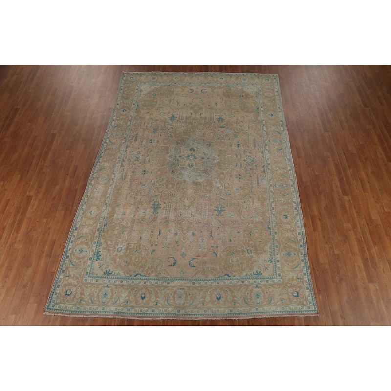 Distressed Tabriz Persian Vintage Area Rug Handmade Wool Carpet - 7'10"x 11'9"