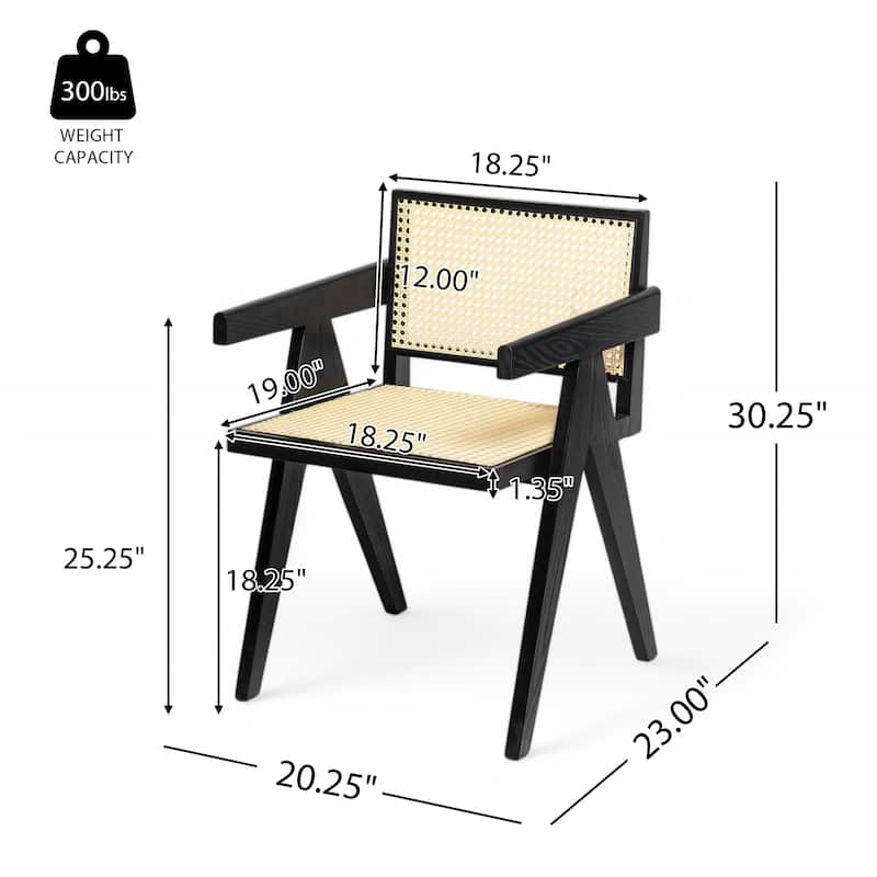 2-Piece Dining Room Arm Chairs Set with Square Rattan Backrest