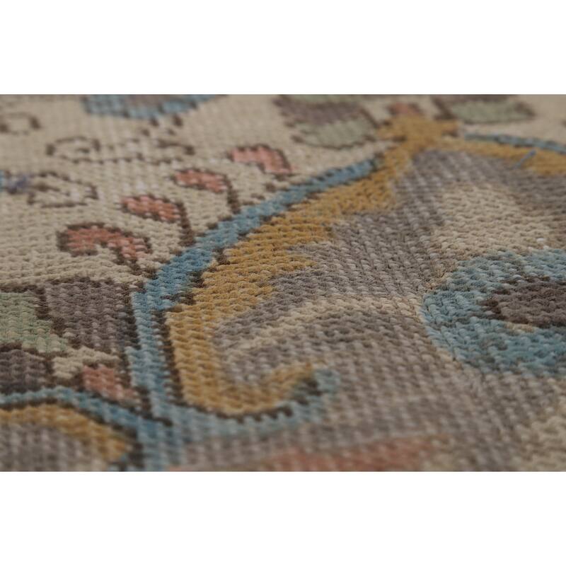 Geometric Tabriz Persian Area Rug Hand-Knotted Beige Wool Carpet - 9'10"x 12'6"