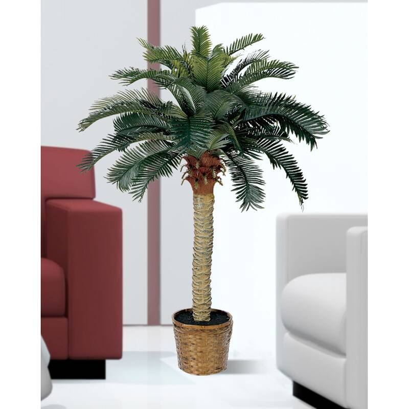 4Ft Silk Palm Tree - Realistic Faux Palm with Wicker Basket - Home Office Decor - 4ft.