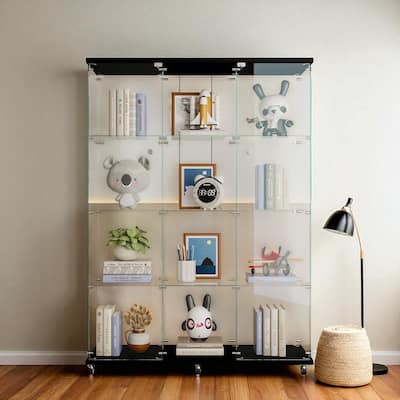 Extra Large Glass Display Cabinet with 4 Shelves, Floor Standing Curio Cabinet with Doors, Office Bedroom Storage