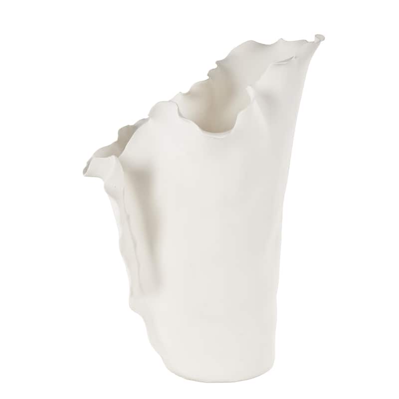 Ceramic Abstract Floral Inspired Vase with Wavy Folded Rim - White or Black - Roche River Decor