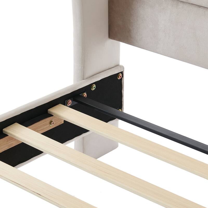 Christopher Knight Home - Amara Traditional Velvet Upholstered Sleigh Bed with Wingback Headboard & Scroll Footboard, Queen Size