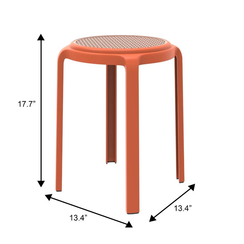 Tresse All-Weather Round Stackable Dining Stool with Wicker-Style Seat for Indoor, Outdoor, Patio, and Kitchen Set of 2