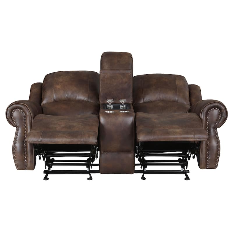Steve Silver Saddle Brown Faux Leather Manual Reclining Console Loveseat