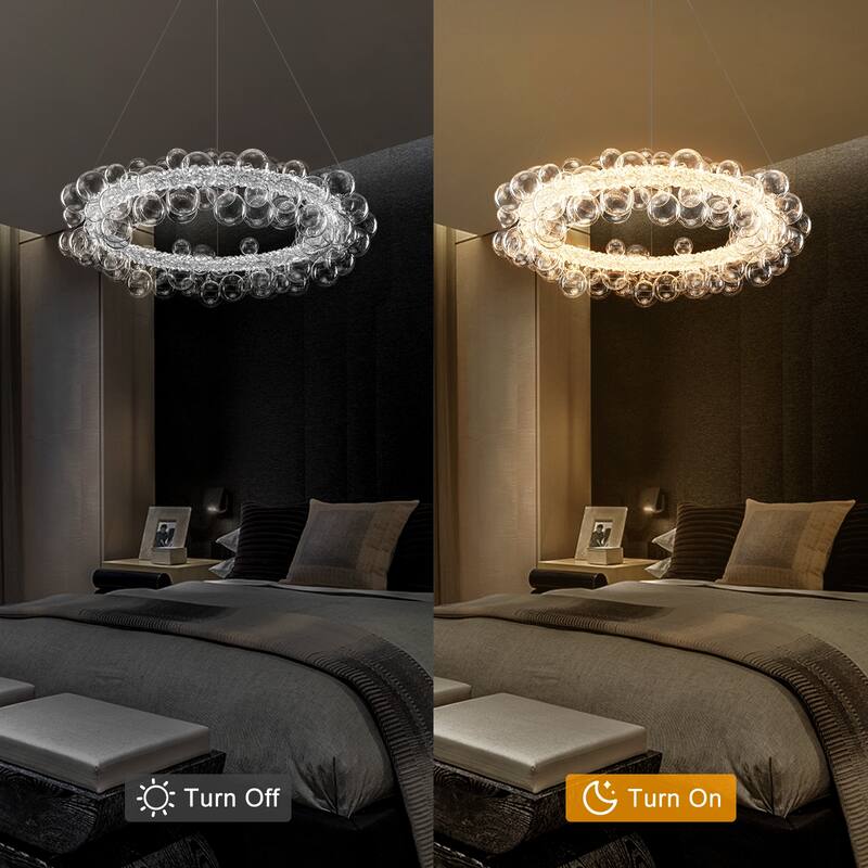 Crystal Bead LED Chandelier with Glass Globe, Adjustable