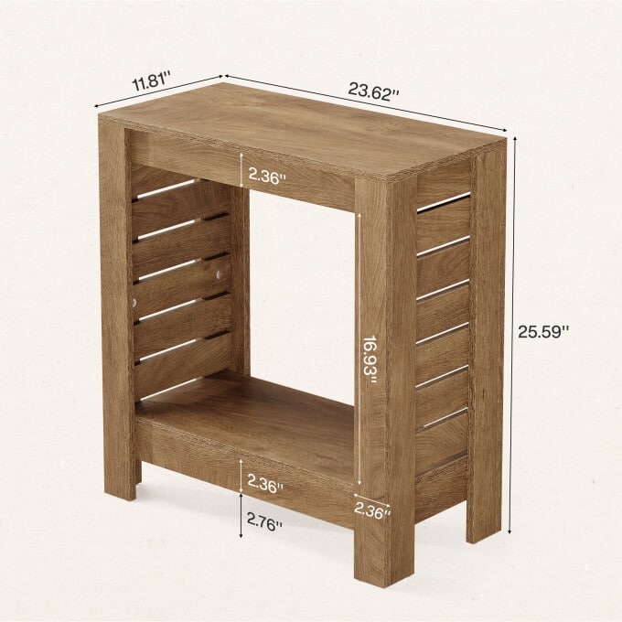 2-Tier Narrow End Table, Wooden Side Table For Living Room, Bedroom - 1PC