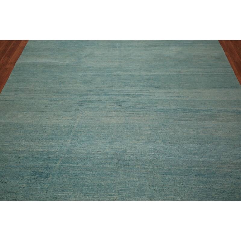 Aqua Blue Gabbeh Modern Area Rug Handmade Wool Carpet - 6'6" x 9'7"