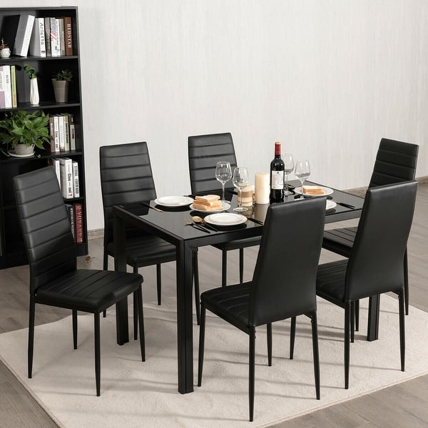 Gymax Set Of 6 Dining Side Chair Pvc High Back Metal Legs Gymax Set Of 6 Dining Side Chair