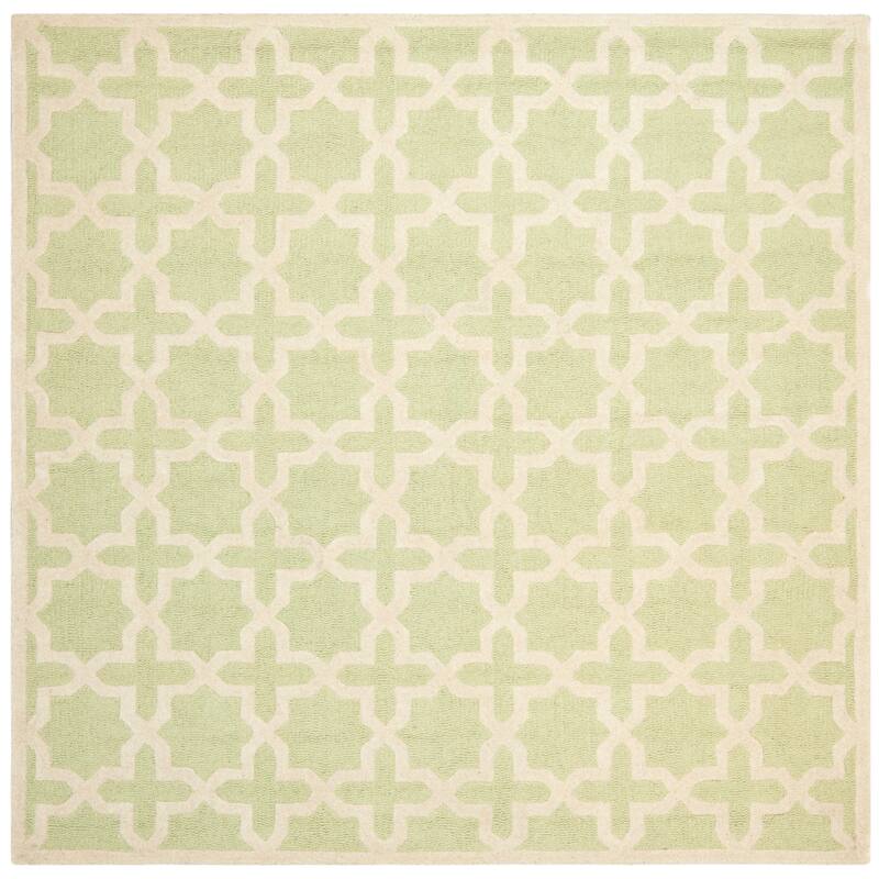 SAFAVIEH Handmade Cambridge Remedios Geometric Wool Rug - 8' Square - Light Green/Ivory