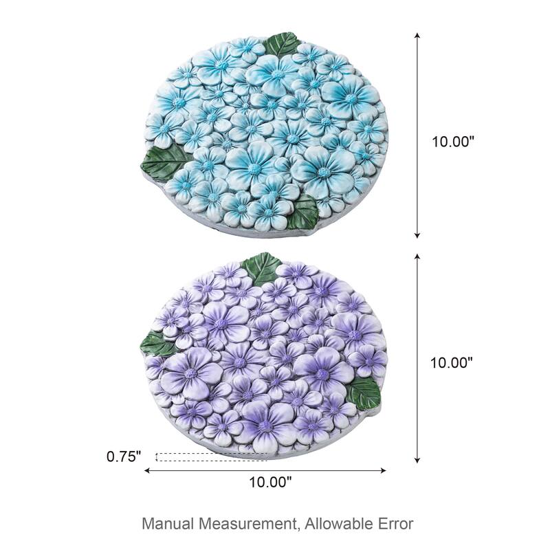 Glitzhome 2-Piece Cement Blue and Purple Hydrangea Textured Stepping Stones - 10 in