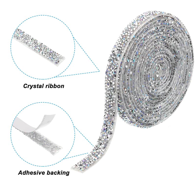 3 Yards Resin Rhinestone Ribbon Crystal Strips Self Adhesive, AB
